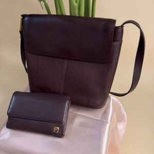 Etienne Aigner Burgundy Leather Crossbody Bag with Matching Wallet